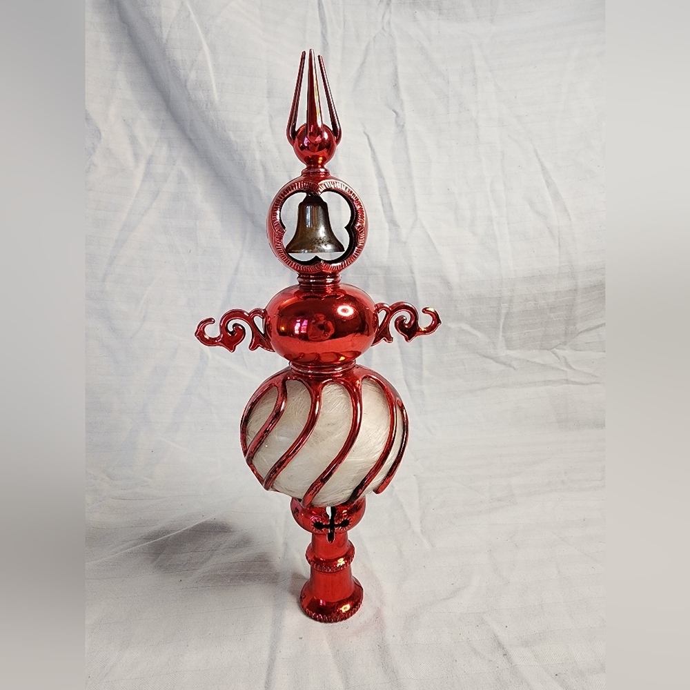Vintage Bradford Red Plastic Carillon Spire Angel Hair Tree Topper